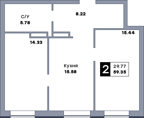 2 комнатная квартира, №402, этаж 19