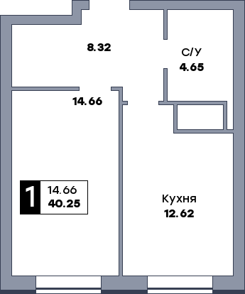 1 комнатная квартира, №436, этаж 22