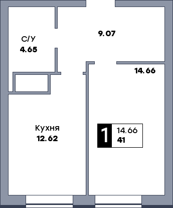 1 комнатная квартира, №437, этаж 22