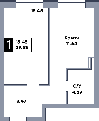 1 комнатная квартира, №442, этаж 4