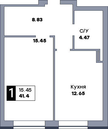 1 комнатная квартира, №446, этаж 4