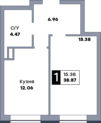 1 комнатная квартира, №458, этаж 5