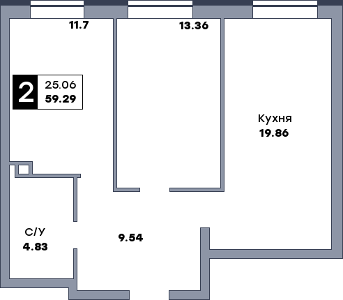 2 комнатная квартира, №473, этаж 6