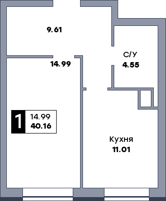 1 комнатная квартира, №477, этаж 7