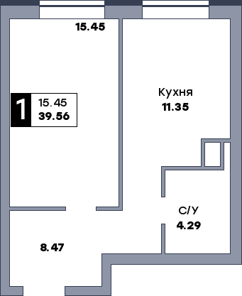 1 комнатная квартира, №486, этаж 8