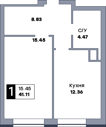 1 комнатная квартира, №490, этаж 8