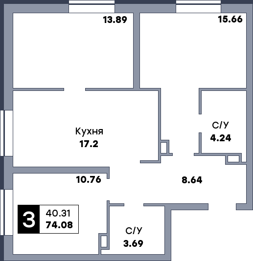 3 комнатная квартира, №505, этаж 9