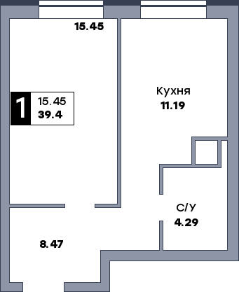 1 комнатная квартира, №530, этаж 12