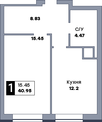 1 комнатная квартира, №534, этаж 12