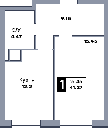 1 комнатная квартира, №544, этаж 13