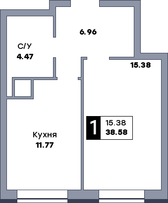 1 комнатная квартира, №557, этаж 14