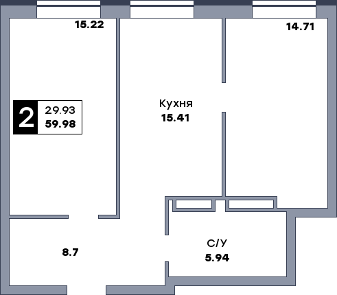 2 комнатная квартира, №606, этаж 19