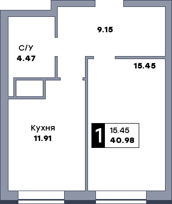 1 комнатная квартира, №610, этаж 19