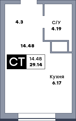 Квартира студия, №613, этаж 19