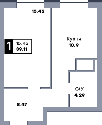 1 комнатная квартира, №618, этаж 20