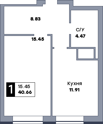 1 комнатная квартира, №633, этаж 21