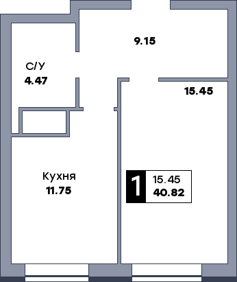 1 комнатная квартира, №643, этаж 22