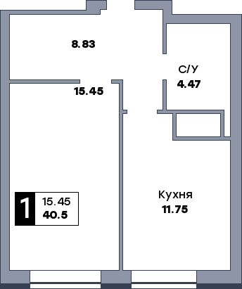 1 комнатная квартира, №644, этаж 22
