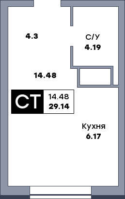 Квартира студия, №646, этаж 22