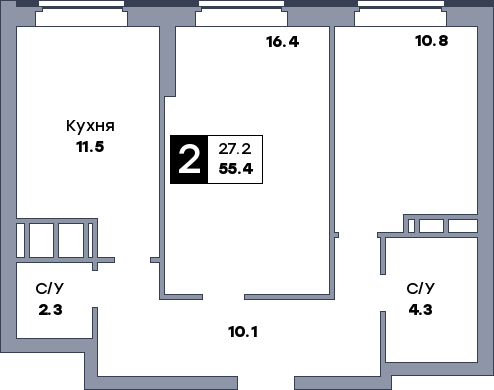 2 комнатная квартира, №161