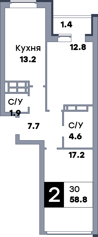 2 комнатная квартира, №162, этаж 2