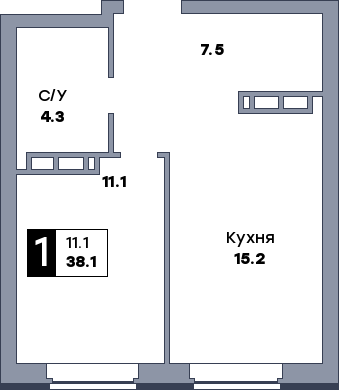 1 комнатная квартира, №163, этаж 2