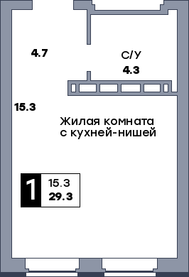 1 комнатная квартира, №166, этаж 2