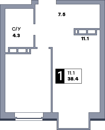 1 комнатная квартира, №173, этаж 3