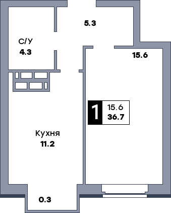 1 комнатная квартира, №175, этаж 3