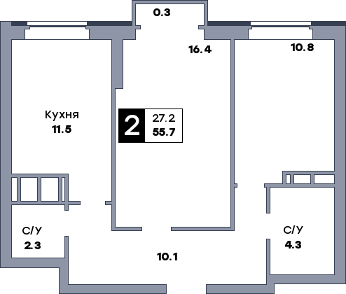 2 комнатная квартира, №181