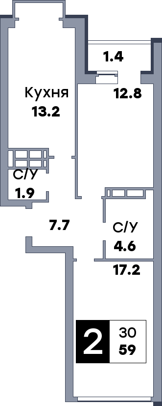 2 комнатная квартира, №182, этаж 4