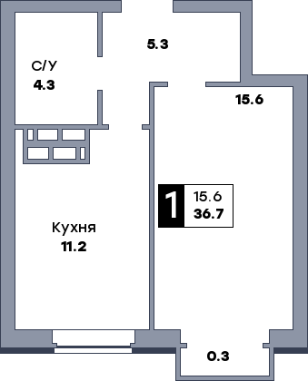 1 комнатная квартира, №185, этаж 4