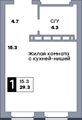 1 комнатная квартира, №186, этаж 4