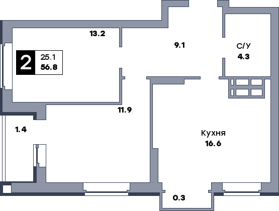 2 комнатная квартира, №188, этаж 4