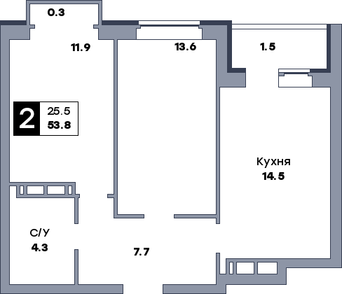 2 комнатная квартира, №190
