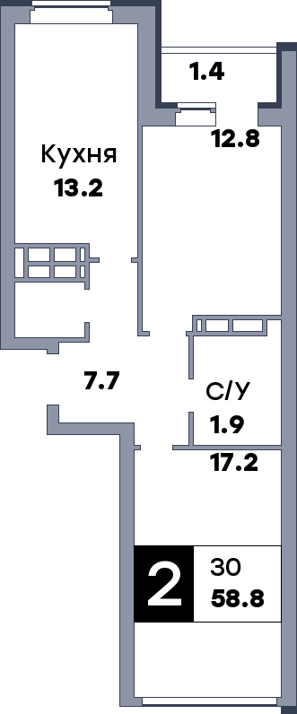 2 комнатная квартира, №192, этаж 5