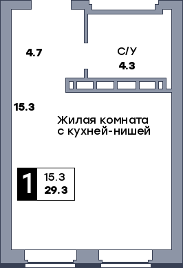 1 комнатная квартира, №196, этаж 5