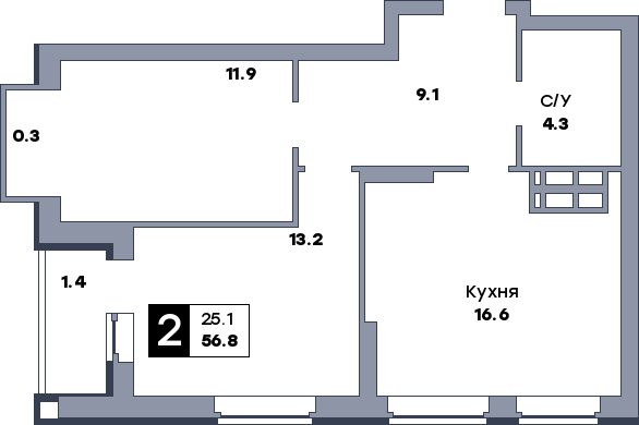 2 комнатная квартира, №198, этаж 5