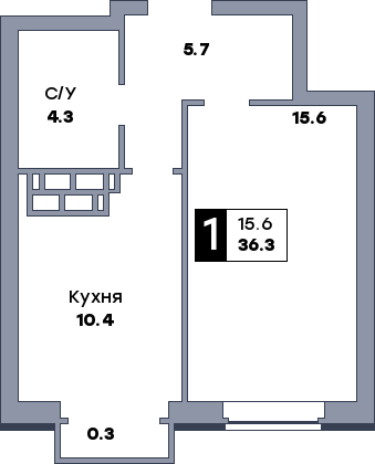 1 комнатная квартира, №207