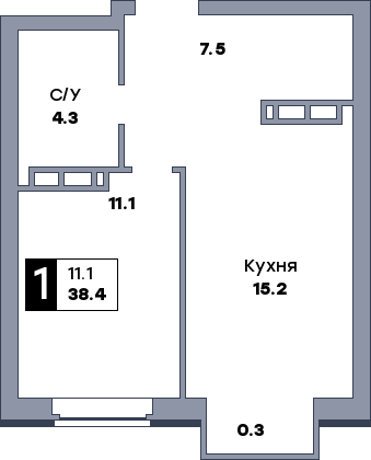 1 комнатная квартира, №213, этаж 7