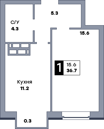1 комнатная квартира, №215, этаж 7
