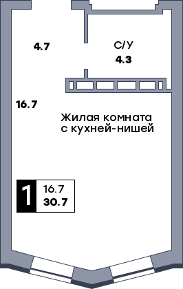 1 комнатная квартира, №216, этаж 7