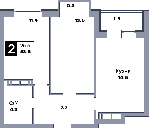 2 комнатная квартира, №220, этаж 7