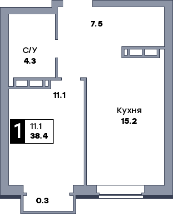 1 комнатная квартира, №223, этаж 8