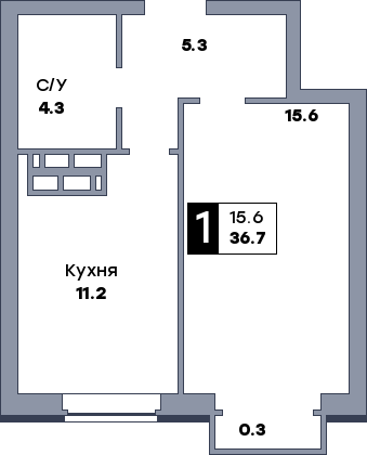 1 комнатная квартира, №225, этаж 8