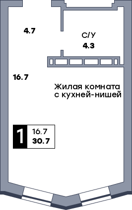 1 комнатная квартира, №226, этаж 8