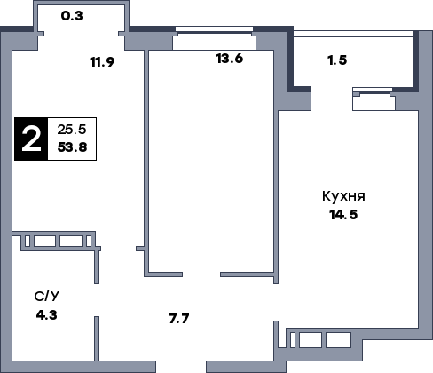 2 комнатная квартира, №230, этаж 8