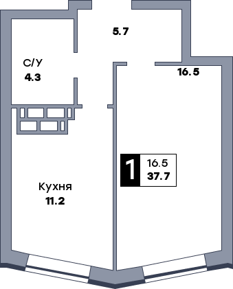 1 комнатная квартира, №237, этаж 9