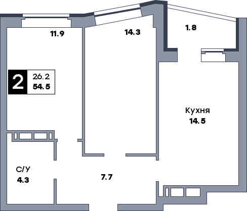 2 комнатная квартира, №240