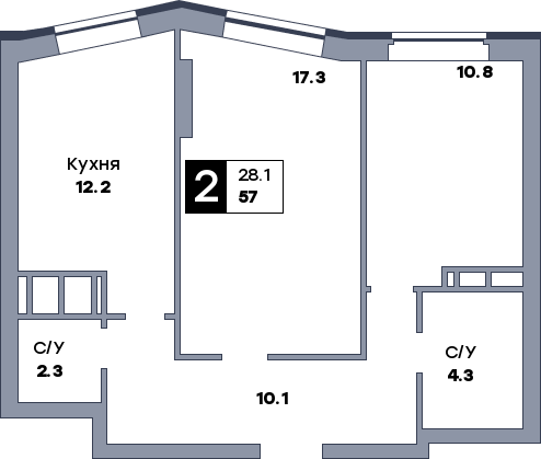 2 комнатная квартира, №241, этаж 10